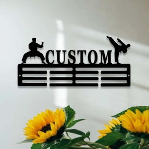 Personalized Karate Male Award Medal Holder,Custom Karate Name Medal Hanger,12 Rungs for Medals & Ribbons,Karate Sports Award Medal Display