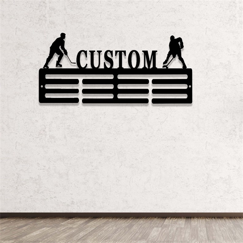 Personalized Hockey Medal Holder,Custom Hockey Player Name Medal Hanger,12 Rungs for Medals & Ribbons,Hockey Sport Display Awards Sign image 7