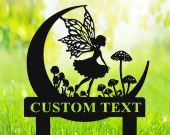 Estaca personalizada para jardín de hadas, letrero metálico para jardín de hadas, letrero personalizado para jardín, letrero para macizos de flores, decoración para jardín exterior, regalo de jardinería