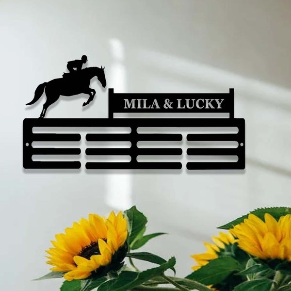 Personalized Horse Rosette Holder,Medal Holder,Custom Horse Medal Hanger,12 Rungs for Medals & Ribbons,Equestrian Ribbon Award Medal Holder