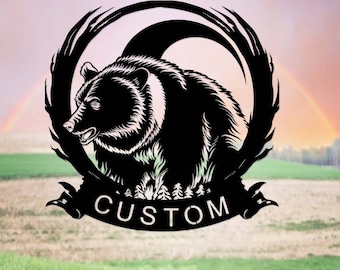 Custom Bear Sign,Bear Metal Wall Art,Grizzly Bear Sign,Personalized Bear Name Sign,Bear Wildlife Wall Decor,Outdoor Bear Cabin Decor