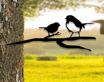Robin & Chick Metal Tree Stake,Robin Metal Tree Art,Robin Bird on Branch Garden Tree Stake,Bird Yard Art,Bird Lovers Gift,Robin Garden Decor
