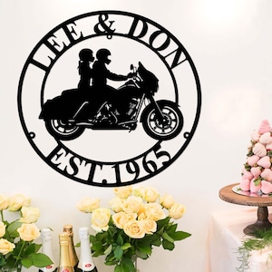 Custom Biker Couple Metal Sign,Motorcycle Rider Metal Wall Art,Personalized Biker Name Sign,Motorcycle Couple Decor,Motorcycle Wedding Gift