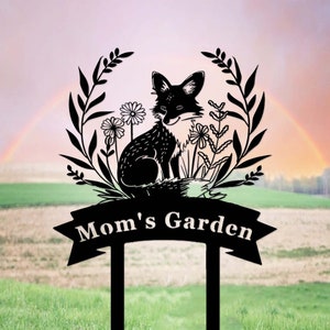 Custom Fox Garden Sign,Fox Metal Garden Stake,Personalized Gardener Name Sign,Fox Garden Art,Fox Yard Garden Lawn Decor,Fox Cabin Den Sign