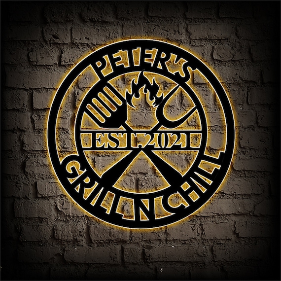 Personalisierte Grill-Wandkunst - Metallschild Mit Familienname