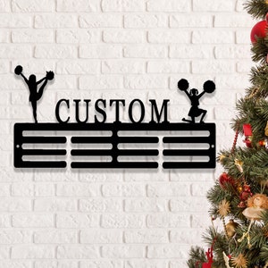 Personalized Cheerleader Name Medal Holder,Custom Cheerleader Medal Hanger,12 Rungs for Medals & Ribbons,Cheer Sport Display Awards Sign