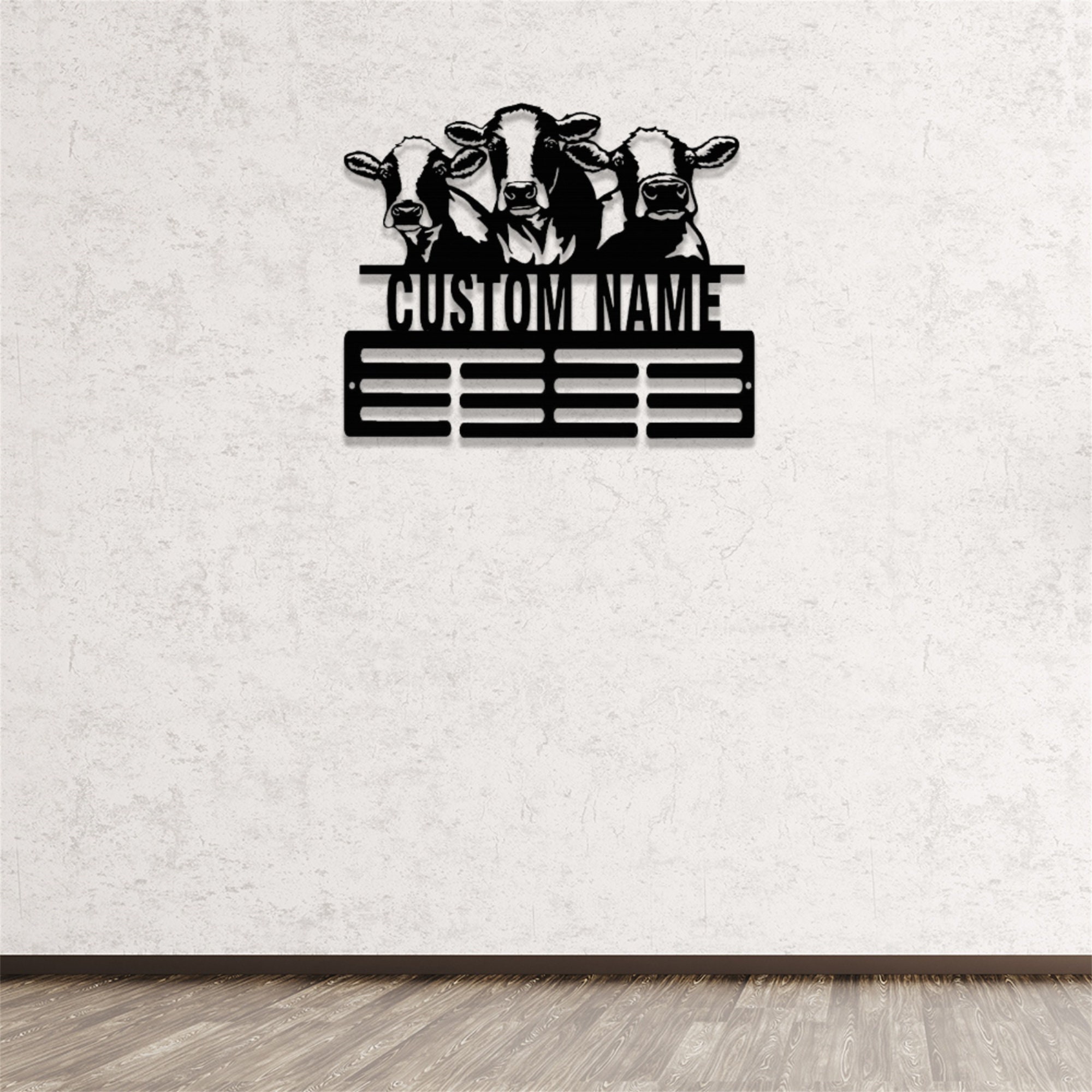 Personalized Cow Medal Holder – Custom Name Wall Display With 12 Rungs For Ribbons & Medals