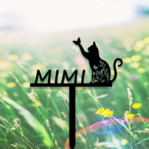 Custom Metal Cat Memorial Stake,Personalized Cat Marker Name Stake,Floral Cat with Butterfly Grave Marker,Cat Loss Gift,Cat Garden Decor