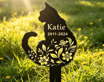 Pieu commémoratif de chat personnalisé, pierre tombale de chat en métal, signe personnalisé de cimetière de chat, cadeau de perte de chat, décoration de jardin de chat, pieu d'enterrement de jardin de cour de chat
