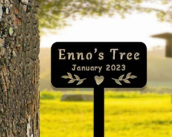 Custom Memorial Tree Sign With Stake,Personalized Tree Metal Garden Marker,Tree Garden Sign,Tree Plaque Marker,Metal Name Plate,Tree Decor