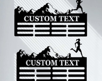 Porte-médaille personnalisé pour coureur de trail, cintre personnalisé pour nom de coureur, homme et femme, 12 échelons pour médailles, présentoir de médaille de course en montagne
