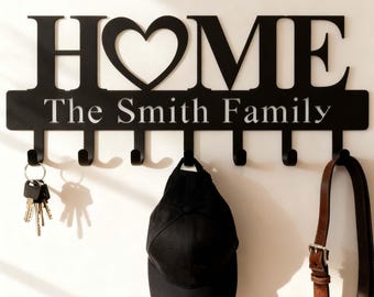 Gepersonaliseerde sleutelhouder voor aan de muur, aangepaste metalen sleutelhaken met familienaam, kapstokrek, halsbandhaak, hondenriemhouder