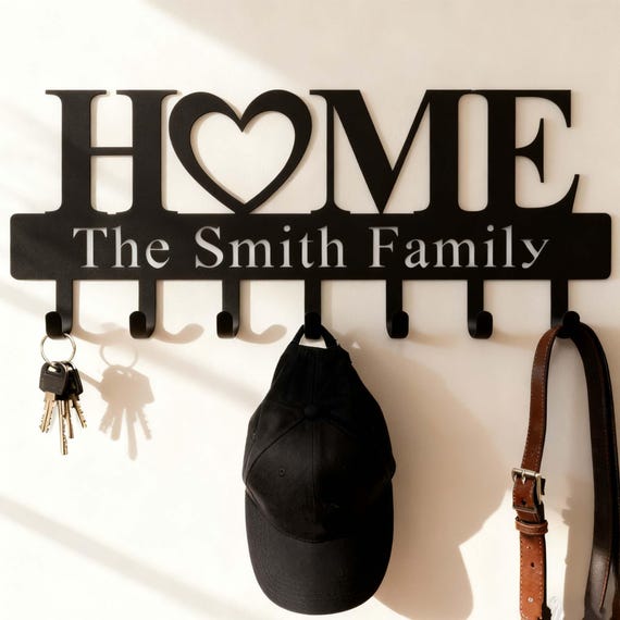 Personalized Key Holder for Wall, Custom Metal Key Hooks with Family Name, Entryway Coat Hook Rack,Leash Collar Hook,Pet Dog Leash Holder