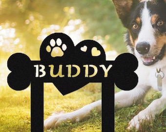 Custom Dog Memorial Stake,Metal Dog Bone Garden Stake with Heart,Personalized Dog Loss Gift,Grave Marker for Loss of Pet,Pet Memorial Marker