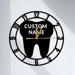 Benutzerdefinierte Metall Zahnarzt Wanduhr, personalisierte Zahnarzt Name Wanduhr, Stille Uhr, Zahnarzt Büro Dekor Wanduhr, Uhr Kunst, Zahnarzt Geschenk