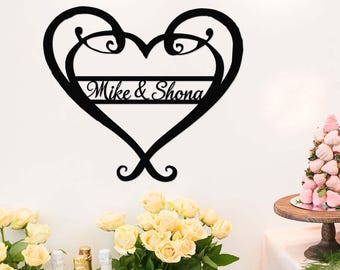 Custom Love Heart Metal Sign,Personalized Wedding Gift for Couple,Infinity Hearts Sign,Wedding Date Couple Names Sign,Metal Engagement Sign