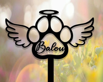 Custom Pet Memorial Garden Stake,Pawprint Angel Wings Metal Plaque,Personalized Dog Loss Gift,Grave Marker for Loss of Pet,Dog Mom Gift