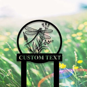 Custom Dragonfly Garden Sign,Metal Dragonfly Garden Stake,Personalized Gardening Sign,Sign for Flower Beds,Outdoor Yard Garden Decor