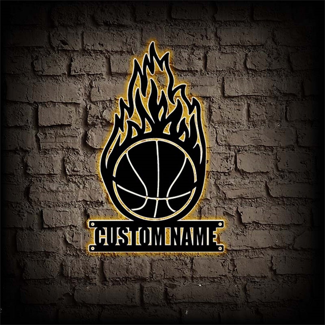 Red Basketball Sign Custom Basketball Metal Sign With LED Lights,basketball Metal Wall Art ...