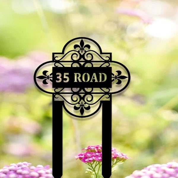 Custom Address Garden Stake,Metal Address Yard Sign,Personalized Lawn Address Sign,Address Sign Stake Plaque,House Number Sign for Yard