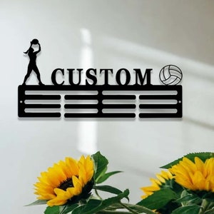 Personalized Volleyball Medal Holder,Custom Volleyball Name Medal Hanger,12 Rungs for Medals & Ribbons,Volleyball Medal Award Display