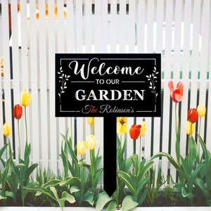Custom Garden Stake,Metal Garden Sign with Stake,Personalized Welcome to Our Garden Stake,Yard Sign,Gardener Name Sign,Mom&#39;s Garden Gift