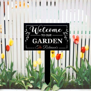 Custom Garden Stake,Metal Garden Sign with Stake,Personalized Welcome to Our Garden Stake,Yard Sign,Gardener Name Sign,Mom's Garden Gift