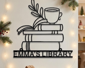 Personalized Books Metal Sign,Bookshelf Sign,Custom Library Sign,Bookworm Sign,Book Club Decor,Reading Room Sign,Books Metal Wall Art