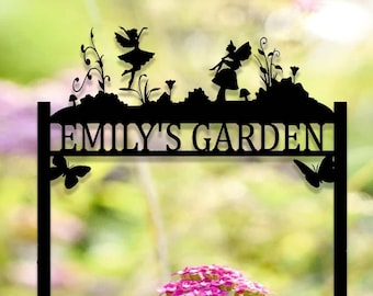 Benutzerdefinierte Fee Garten Schild, Metall Feen Garten Pfahl, personalisierte Garten Schild, Schild für Blumenbeete, Garten Dekor im Freien, Garten Geschenk Muttertag