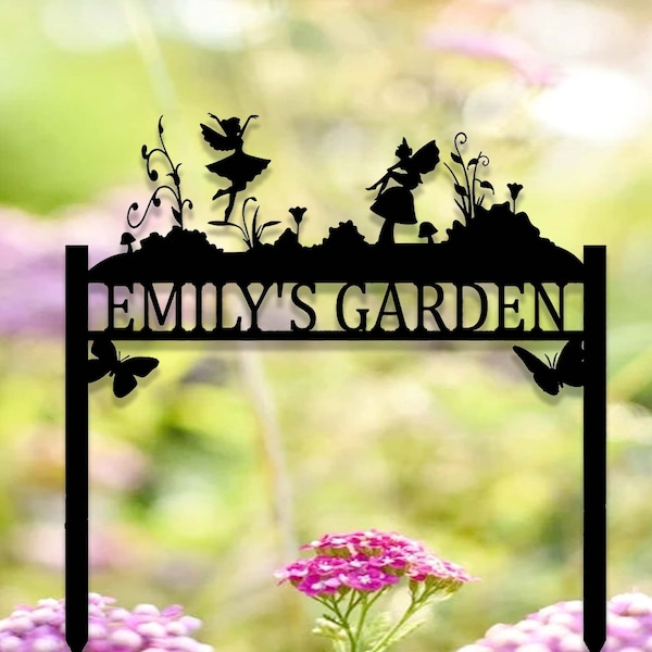 Aangepaste Fairy Garden Sign, Metal Fairy Garden Stake, Gepersonaliseerd tuinbord, Teken voor bloembedden, Outdoor Yard Decor, Moederdag Tuincadeau