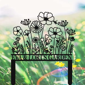 Custom Garden Sign with Stake,Metal Flower Garden Sign,Personalized Garden Stake,Yard Sign,Yard Decor,Gardener Name Sign,Family Garden Sign