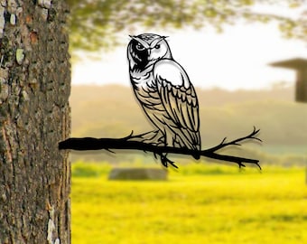 Owl on Branch Metal Tree Stake,Owl Metal Tree Art,Owl Bird Garden Tree Stake,Bird Yard Art,Bird Lovers Gift,Night Owl Garden Decoration
