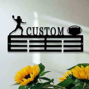 Personalized Football Award Medal Holder,Custom Football Player Medal Hanger,12 Rungs for Medals & Ribbons,Football Sport Award Display