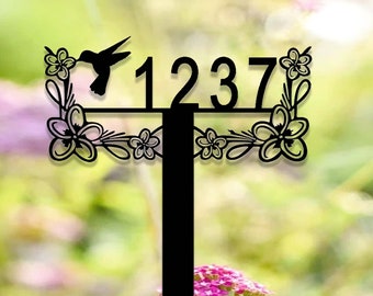 Custom Hummingbird Address Metal Yard Sign,Address Garden Stake,Personalized Lawn Address Sign,Address Sign Stake,House Number Sign for Yard