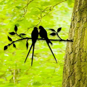 Love Birds on Branch Metal Tree Stake,Barn Swallows Metal Tree Art,Bird Garden Tree Stake,Bird Yard Art,Bird Lovers Gift,Garden Decor