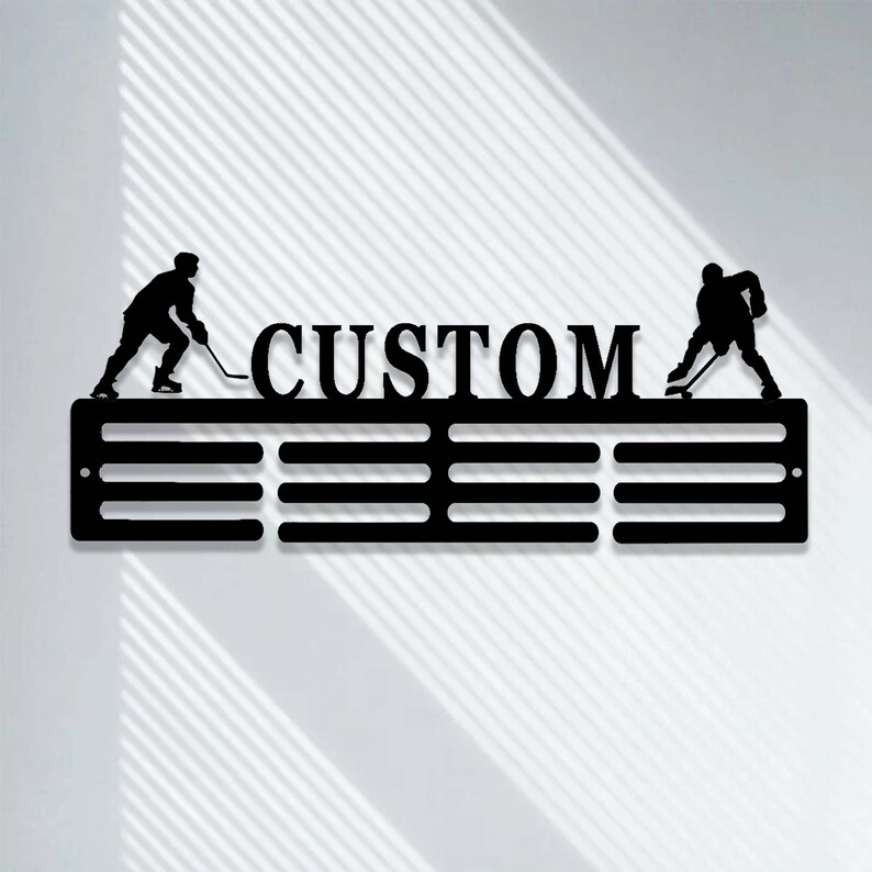 Personalized Hockey Medal Holder,Custom Hockey Player Name Medal Hanger,12 Rungs for Medals & Ribbons,Hockey Sport Display Awards Sign image 4