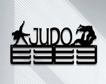 Porte-médailles de judo personnalisé,Porte-médailles personnalisé avec nom de joueur de judo,12 échelons pour médailles et rubans,Panneau de remise des médailles du sport de judo