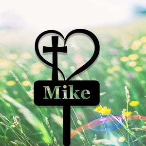 Custom Metal Heart with Cross Memorial Stake,Grave Marker,Personalized Cross Cemetery Stake,Loss Of Loved One Garden Stake,In Memory Cross