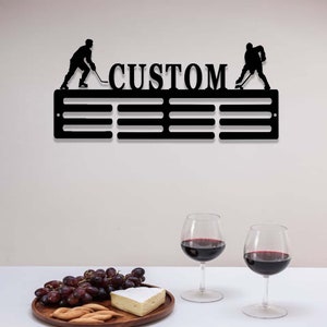 Personalized Hockey Medal Holder,Custom Hockey Player Name Medal Hanger,12 Rungs for Medals & Ribbons,Hockey Sport Display Awards Sign image 3