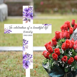 Custom Memorial Garden Cross Stake,Floral Metal Cross Garden Stake,Personalize Cross Stake,Loss of Loved One,Cemetery Stake,Grave Marker