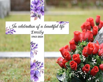Paletto a croce commemorativo personalizzato per giardino, paletto a croce in metallo floreale per giardino, paletto a croce personalizzato, perdita di una persona cara, paletto per cimitero, lapide
