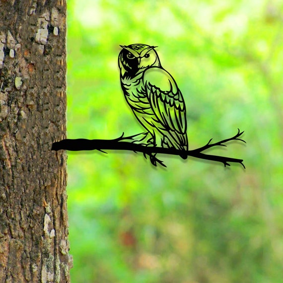 Décoration Murale Hibou En Métal - Sculpture Silhouette Oiseau Sur Branche - 30x29,4 Cm - Pour Salon, Chambre Decoration Murale Fer Forge