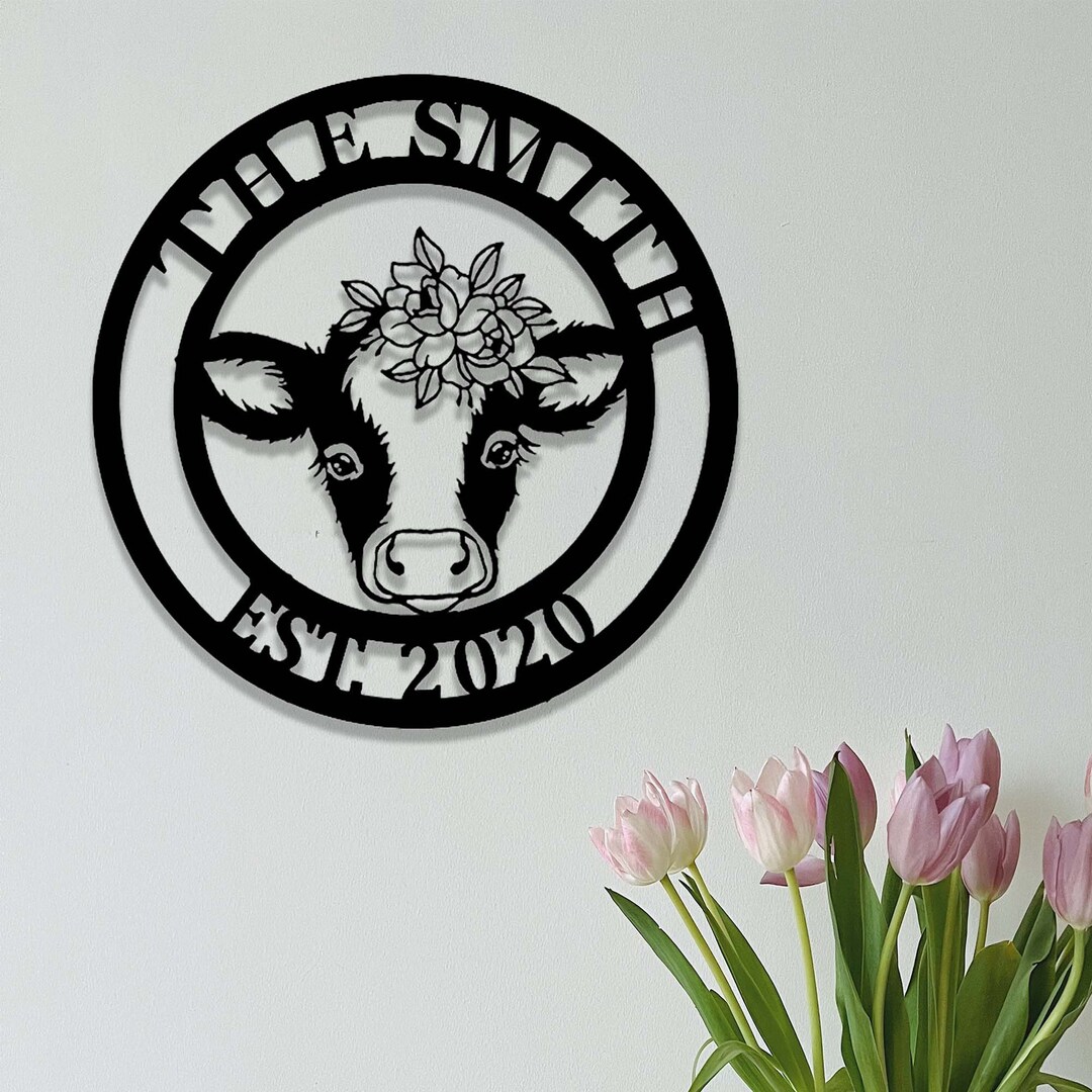 Custom Floral Cow Metal Sign,cute Cow Cattle Metal Wall Art