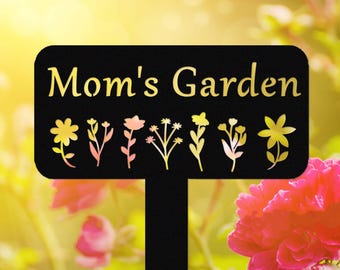 Letrero de jardín personalizado, estaca de metal con flores, letrero personalizado con nombre, letrero para parterres, decoración de jardín, marcador de jardín, regalo de jardinería
