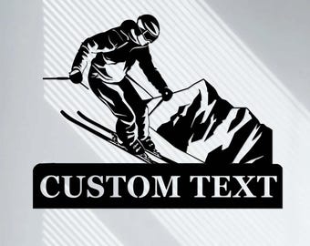 Aangepaste skiër metalen bord, decor snowboard skiër, gepersonaliseerd naambord skiër, alpine downhill skiër metalen muurkunst, cadeau snowboard, skiër cadeau