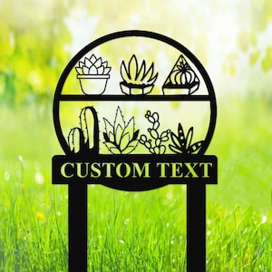 Paletto da giardino per cactus personalizzato, cartello da giardino in metallo per piante grasse con paletto, paletto da giardino personalizzato, cartello con nome del giardiniere, decorazione per fioriere con piante grasse