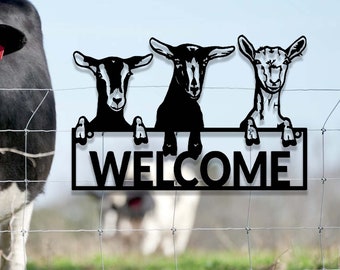 Signe personnalisé de ferme de chèvre, signe de ferme, signe de chèvre en métal, signe personnalisé de ranch de chèvre, art drôle de mur de chèvre, décor de mur de ferme, signe de nom d'agriculteur