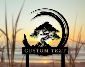 Custom Bonsai Tree Garden Sign with Stake,Metal Bonsai Garden Stake,Personalized Garden Stake,Metal Asian Yard Art,Yard Sign,Yard Decor