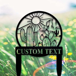 Custom Cactus Garden Stake,Cactus Metal Garden Sign with Stake,Personalized Garden Stake,Yard Sign,Yard Decor,Gardener Name Sign,Cactus Gift