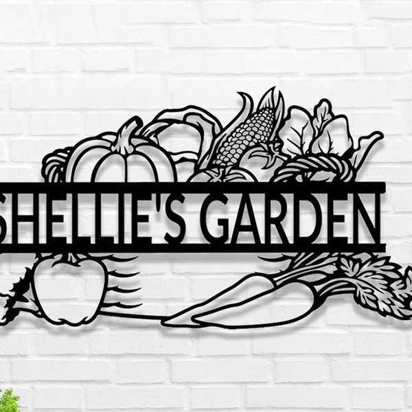 Enseigne de jardin personnalisée, enseigne en métal de jardin de légumes, art mural de jardin, décor de jardin, enseigne de nom de jardinier personnalisé, décor de cour en métal, cadeau de jardinier